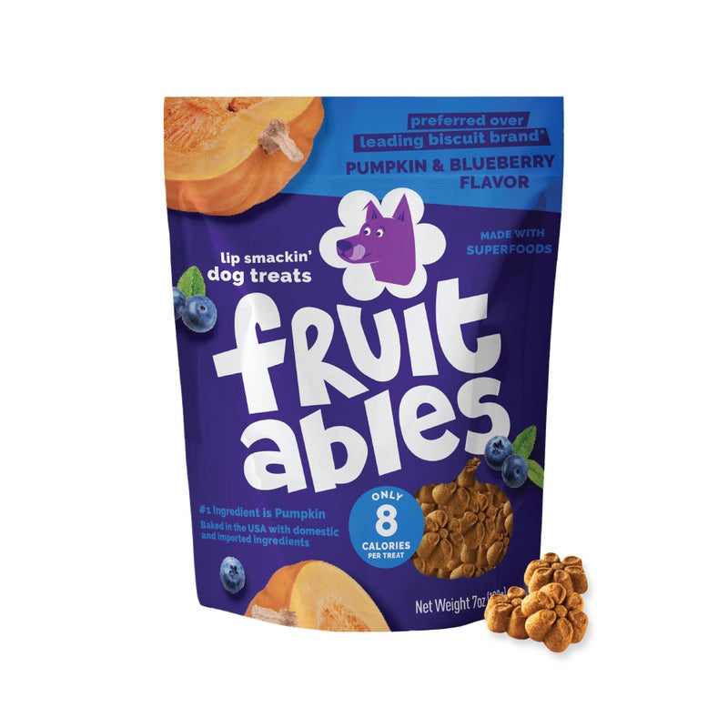 Fruitables Baked Dog Treats, Healthy Pumpkin Treat for Dogs, Low Calorie & Delicious, No Wheat, Corn or Soy, Made in the USA, Pumpkin and Blueberry Flavor, 7oz - Image 1