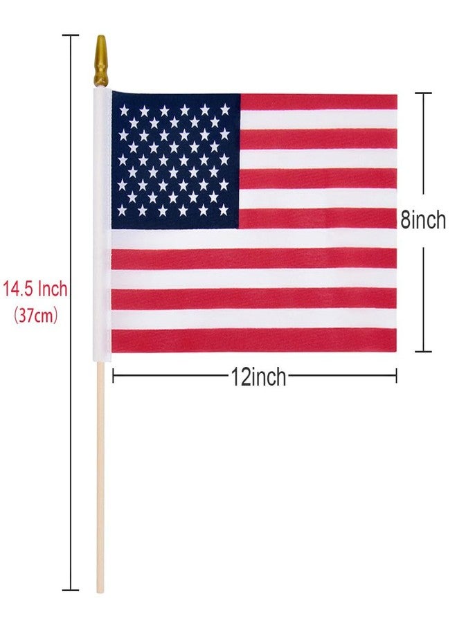 Uelfbaby 12 Pack Small American Flags Small US Flags/Mini American Flag on Stick 8x12 Inch US American Hand Held Stick Flags with Kid-Safe Spear Top, Polyester Full Color Tear-Resistant Flag - Image 2