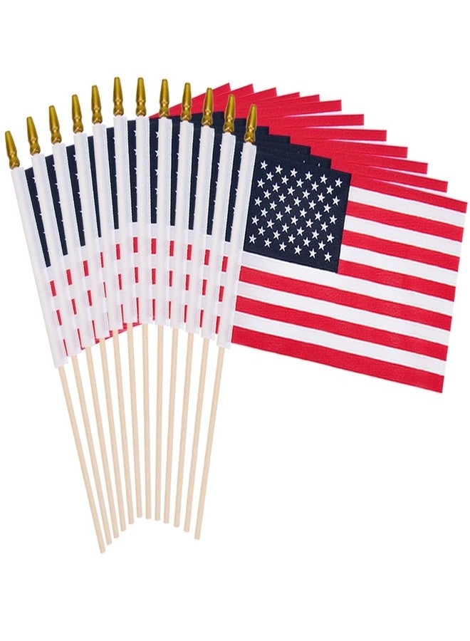 Uelfbaby 12 Pack Small American Flags Small US Flags/Mini American Flag on Stick 8x12 Inch US American Hand Held Stick Flags with Kid-Safe Spear Top, Polyester Full Color Tear-Resistant Flag - Image 1