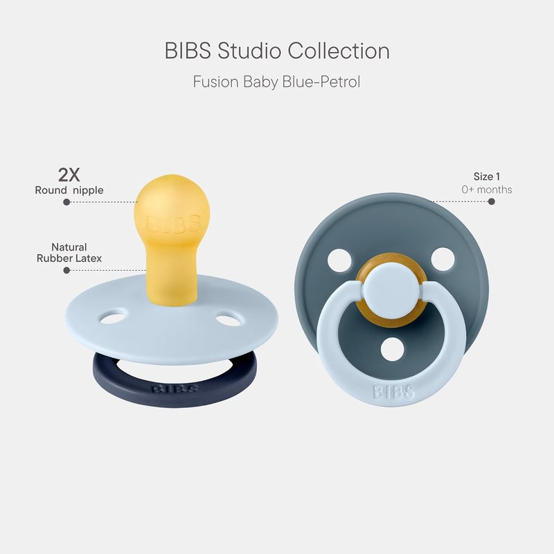 BIBS Studio Colour Pacifier 2-Pack - Baby Blue & Petrol - Image 2