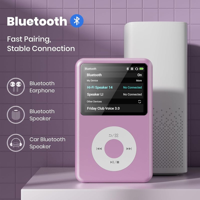 innioasis Mp3 Music Player with Bluetooth 128G Portable Video Digital Music Player Mini HiFi Sound (Purple) - Image 3