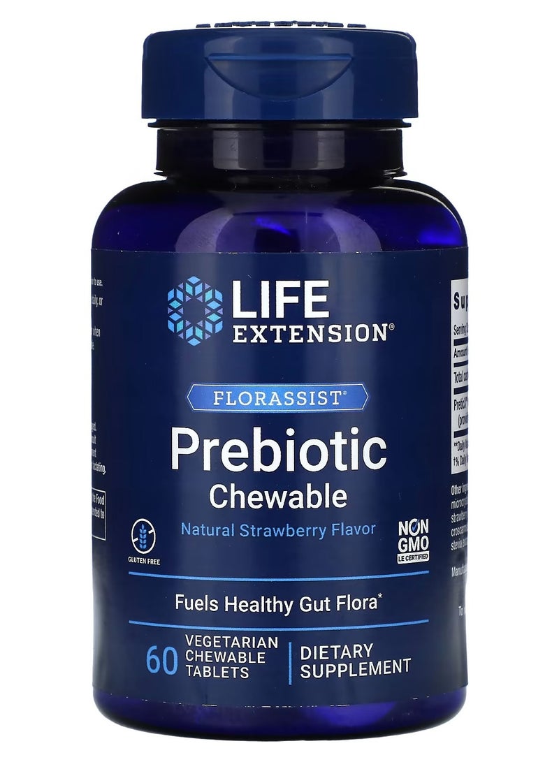 Life Extension, Florassist Prebiotic Chewable, Natural Strawberry, 60 Vegetarian Chewable Tablets (1,400 mg per Tablet) - Image 1