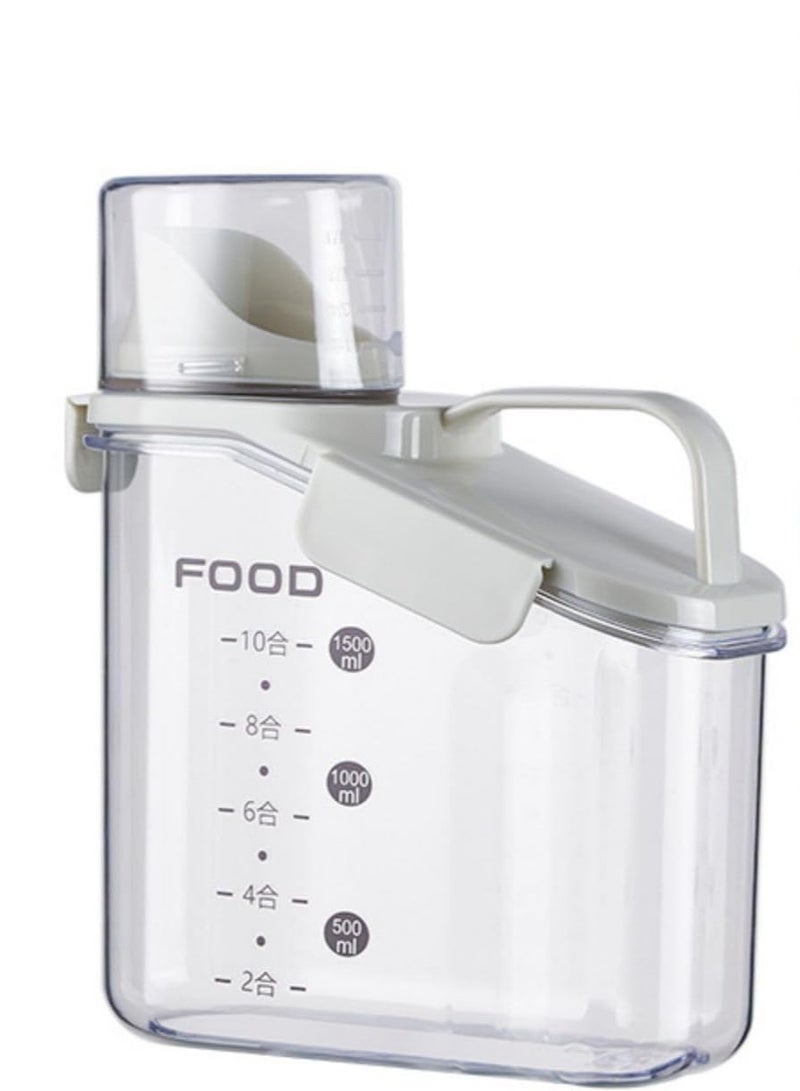 Raxoom Cereal Storage Containers, 1.6L/51oz Dry Food Rice Holder, Pet Dog Cat Food Dispenser with Measuring Cup, BPA Free Clear Plastic Kitchen Pantry Organization Bin,White  - Image 1