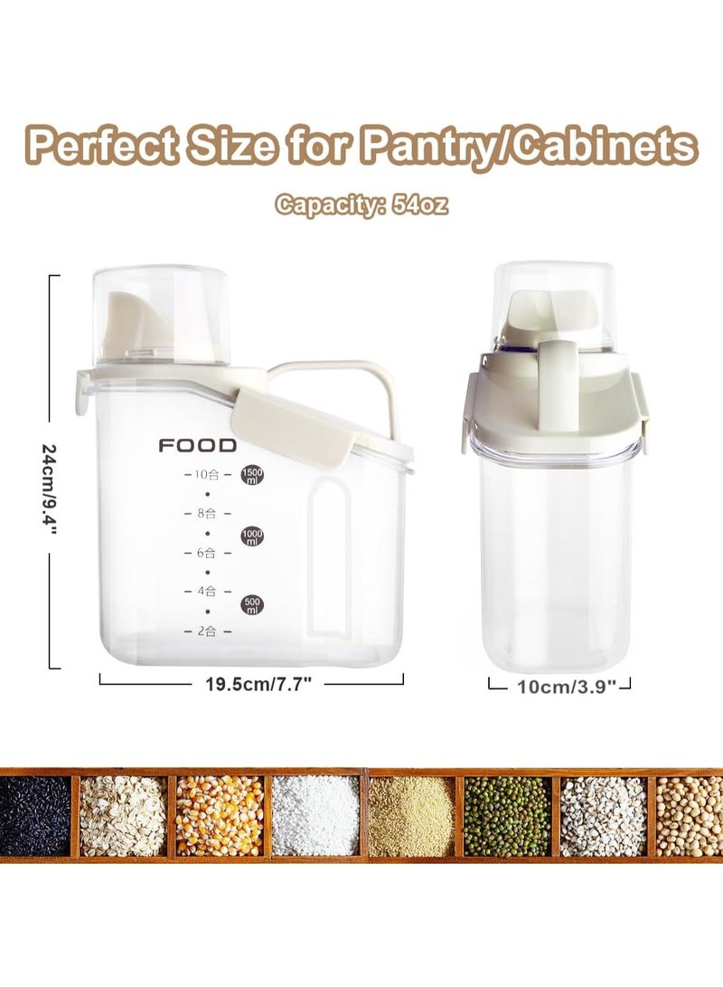 Raxoom Cereal Storage Containers, 1.6L/51oz Dry Food Rice Holder, Pet Dog Cat Food Dispenser with Measuring Cup, BPA Free Clear Plastic Kitchen Pantry Organization Bin,White  - Image 2