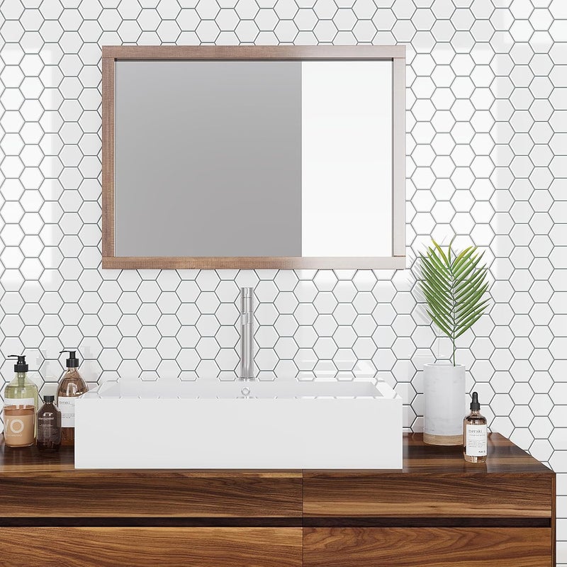 White Hexagon Kitchen Backsplash Tiles Peel and Stick Backsplash Wall Tiles for Bathroom 24 Sheets Waterproof Renter Friendly Ceramic Stick on Tile for Shower Wall Laundry Room 12''x12'' - Image 4