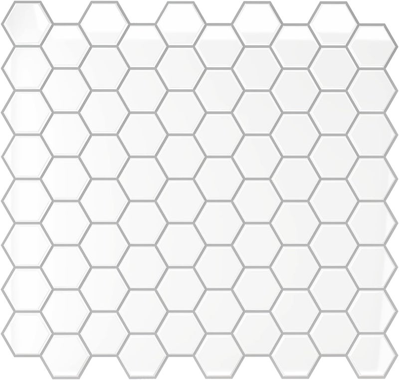 White Hexagon Kitchen Backsplash Tiles Peel and Stick Backsplash Wall Tiles for Bathroom 24 Sheets Waterproof Renter Friendly Ceramic Stick on Tile for Shower Wall Laundry Room 12''x12'' - Image 1