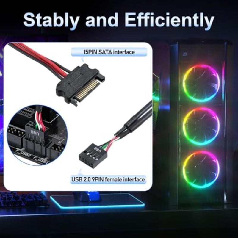 لوحة أم للكمبيوتر الشخصي، محور USB داخلي للمراوح إضاءة يندمج بها اللون الأحمر والأخضر والأزرق جهاز استقبال واي فاي الطابعة الماسح الضوئي 9 دبوس USB 2.0 رأس الخائن مع كابل الطاقة SATA - Image 2