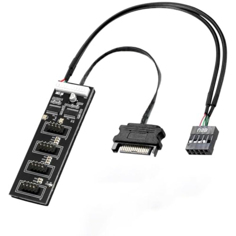 لوحة أم للكمبيوتر الشخصي، محور USB داخلي للمراوح إضاءة يندمج بها اللون الأحمر والأخضر والأزرق جهاز استقبال واي فاي الطابعة الماسح الضوئي 9 دبوس USB 2.0 رأس الخائن مع كابل الطاقة SATA - Image 1