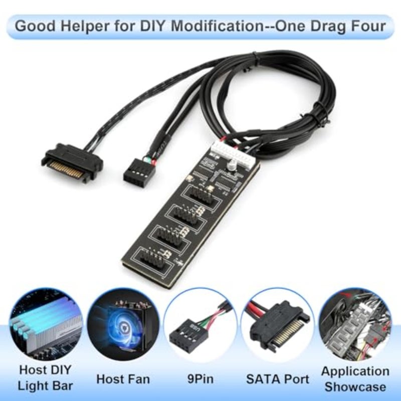 لوحة أم للكمبيوتر الشخصي، محور USB داخلي للمراوح إضاءة يندمج بها اللون الأحمر والأخضر والأزرق جهاز استقبال واي فاي الطابعة الماسح الضوئي 9 دبوس USB 2.0 رأس الخائن مع كابل الطاقة SATA - Image 4