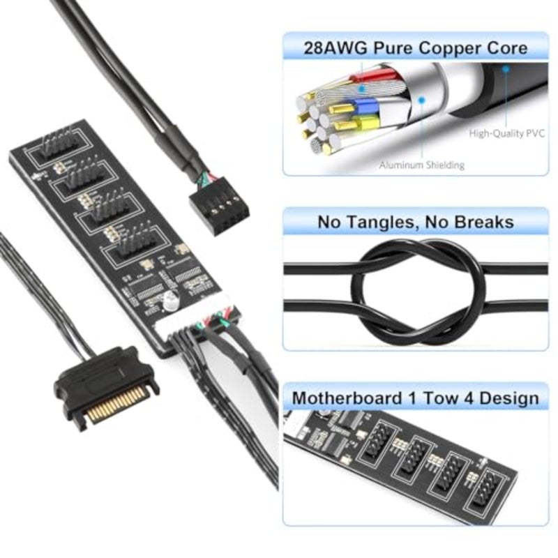 لوحة أم للكمبيوتر الشخصي، محور USB داخلي للمراوح إضاءة يندمج بها اللون الأحمر والأخضر والأزرق جهاز استقبال واي فاي الطابعة الماسح الضوئي 9 دبوس USB 2.0 رأس الخائن مع كابل الطاقة SATA - Image 3