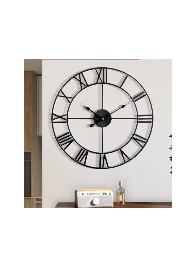 The Bros ساعة حائط كبيرة معدنية بتصميم ريترو بأرقام رومانية، 16 بوصة، ساعة حائط دائرية حديثة شبه صامتة، سهلة القراءة لغرفة المعيشة/المنزل/المطبخ/غرفة النوم/المكتب/ديكور المدرسة - Image 2