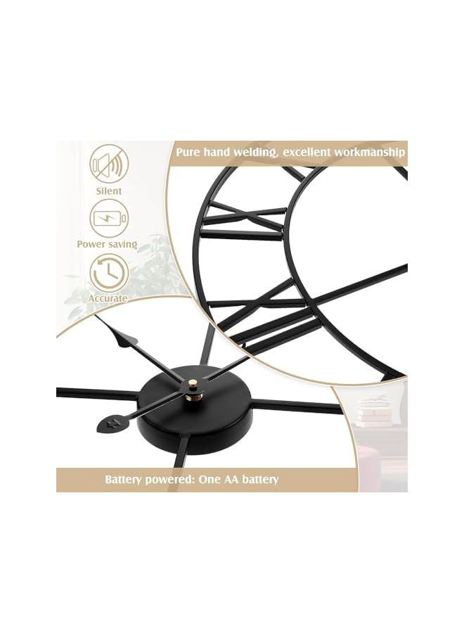 The Bros ساعة حائط كبيرة معدنية بتصميم ريترو بأرقام رومانية، 16 بوصة، ساعة حائط دائرية حديثة شبه صامتة، سهلة القراءة لغرفة المعيشة/المنزل/المطبخ/غرفة النوم/المكتب/ديكور المدرسة - Image 3