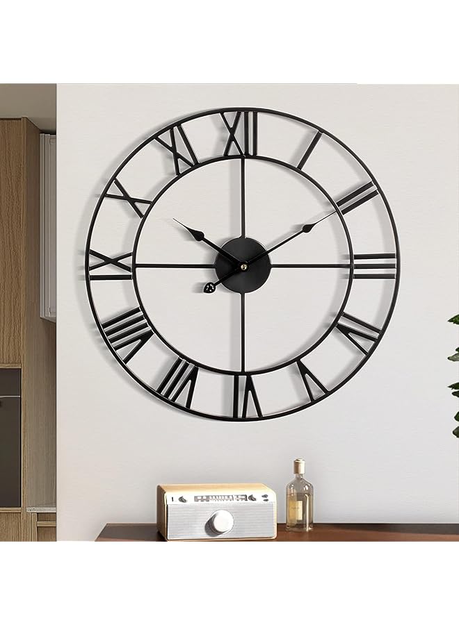 The Bros ساعة حائط كبيرة معدنية بتصميم ريترو بأرقام رومانية، 16 بوصة، ساعة حائط دائرية حديثة شبه صامتة، سهلة القراءة لغرفة المعيشة/المنزل/المطبخ/غرفة النوم/المكتب/ديكور المدرسة - Image 1