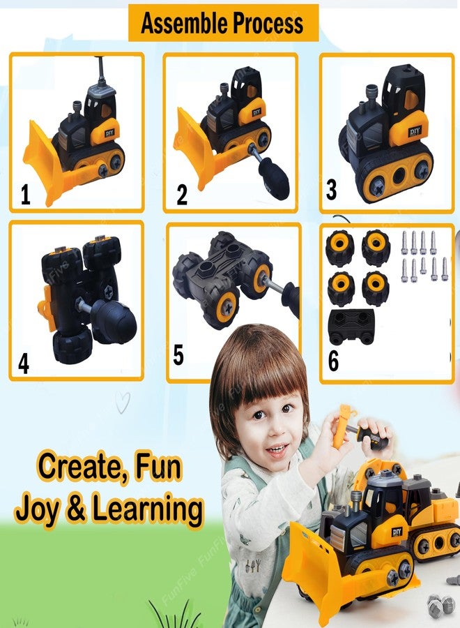 مجموعة ألعاب بناء مركبات FunFive DIY، تتضمن شاحنة بناء، ومفك براغي، وألعاب مثقاب لولبي (جرافة)، متعددة الألوان - Image 5