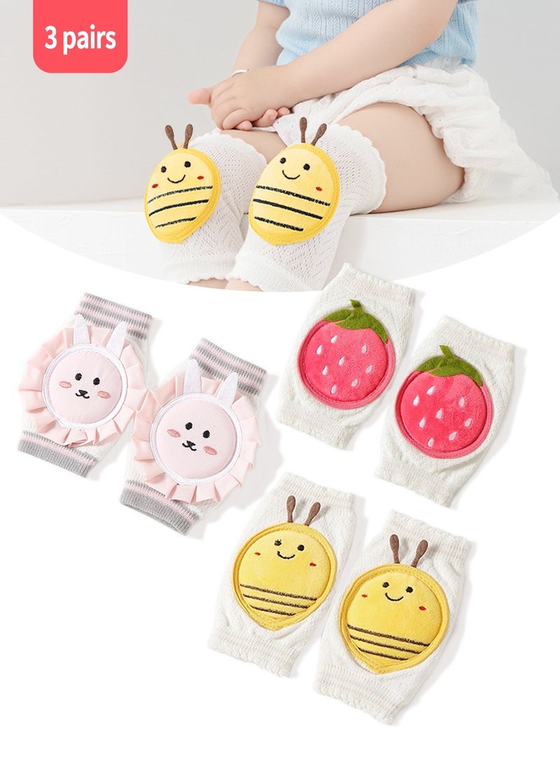 BEIRUI 3 Pairs of Baby Knee Pads, Cotton Child and Infant Safe Crawling Elbow Pads, Anti-fall Cartoon Knee Pads for Crawling, Non-Slip Products, Protecting Infant and Toddler's Knees, Elbows and Legs - Image 1