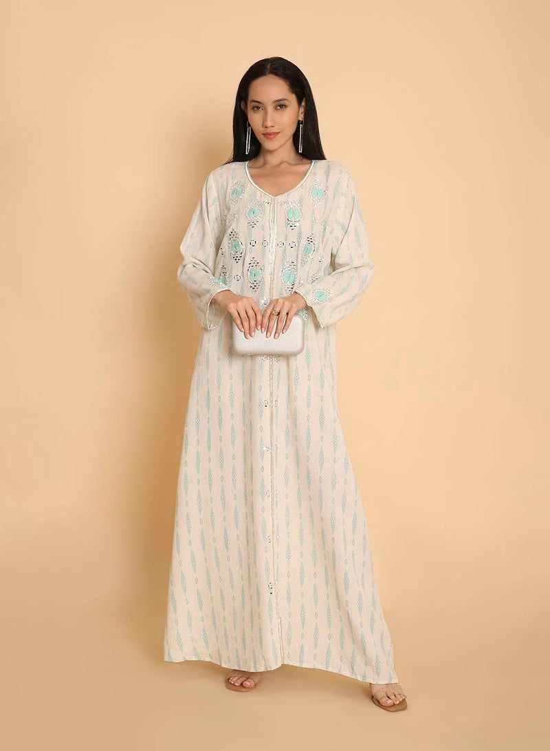 HANA & SARA Unique & simple printed design arabic kaftan jalabiya dress for womens - Image 1