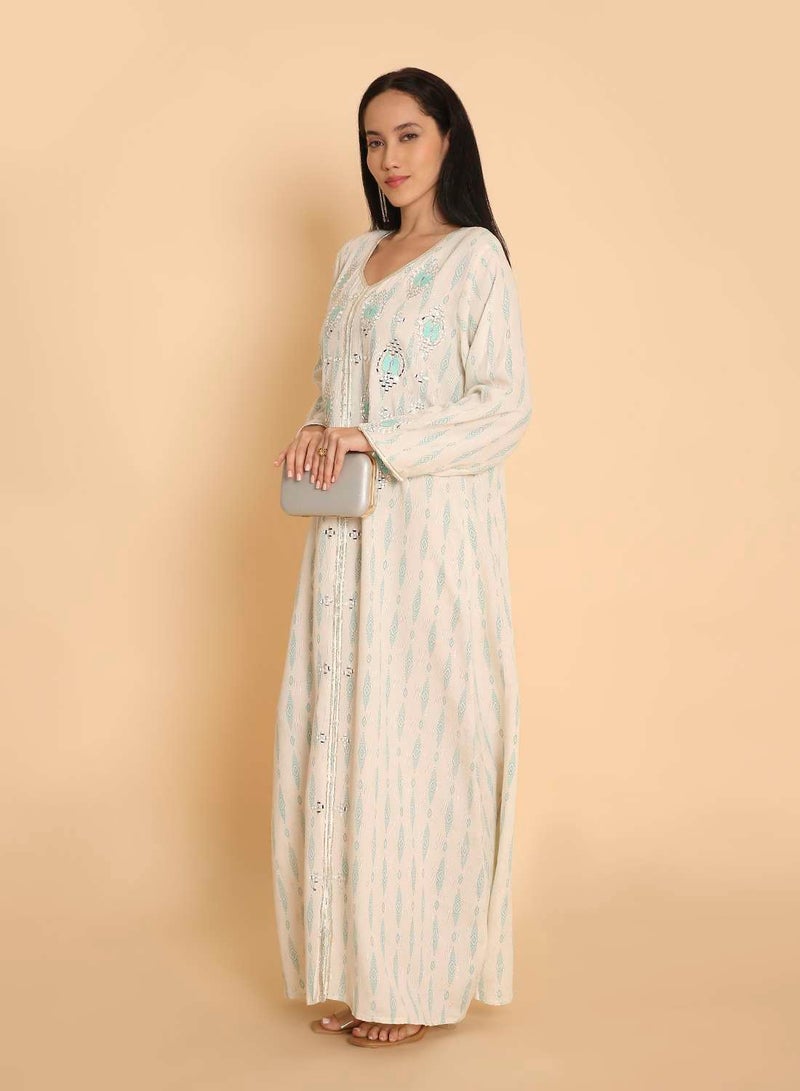 HANA & SARA Unique & simple printed design arabic kaftan jalabiya dress for womens - Image 5