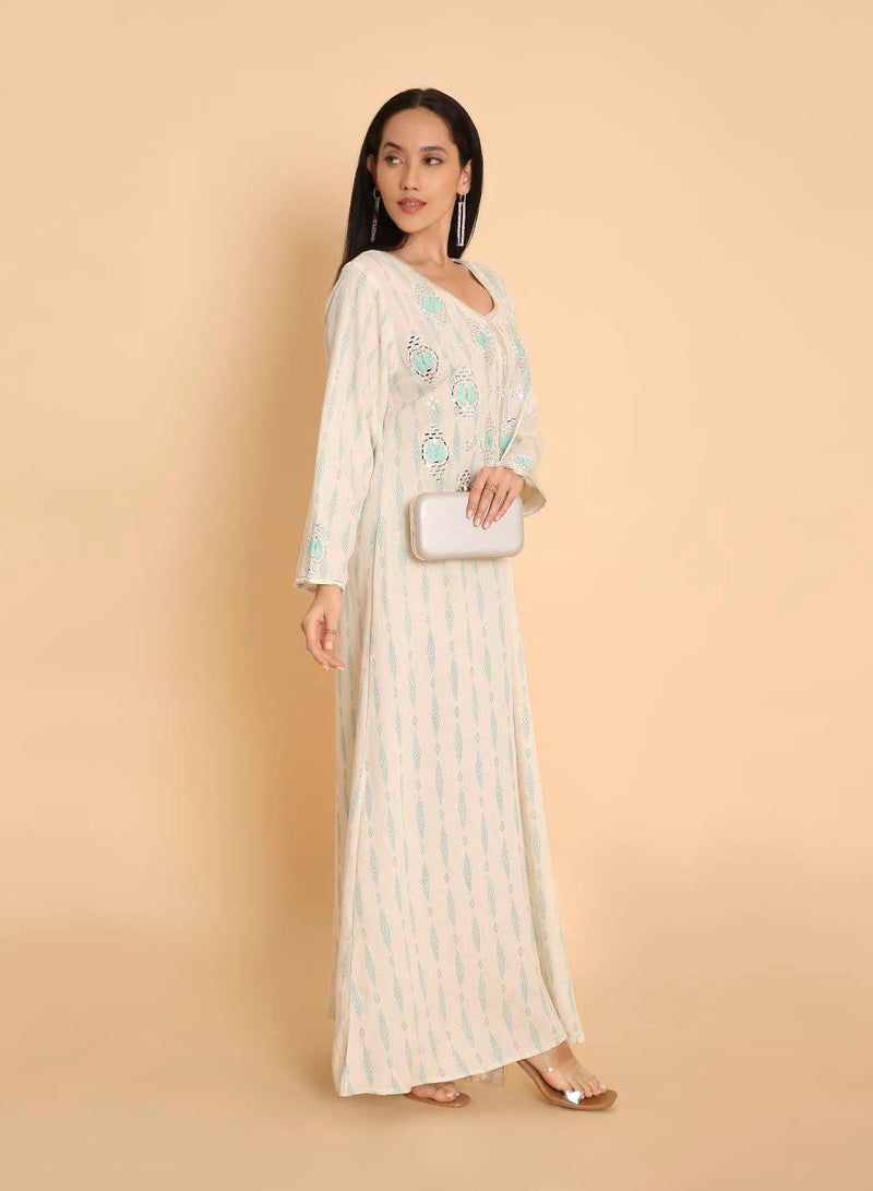 HANA & SARA Unique & simple printed design arabic kaftan jalabiya dress for womens - Image 4