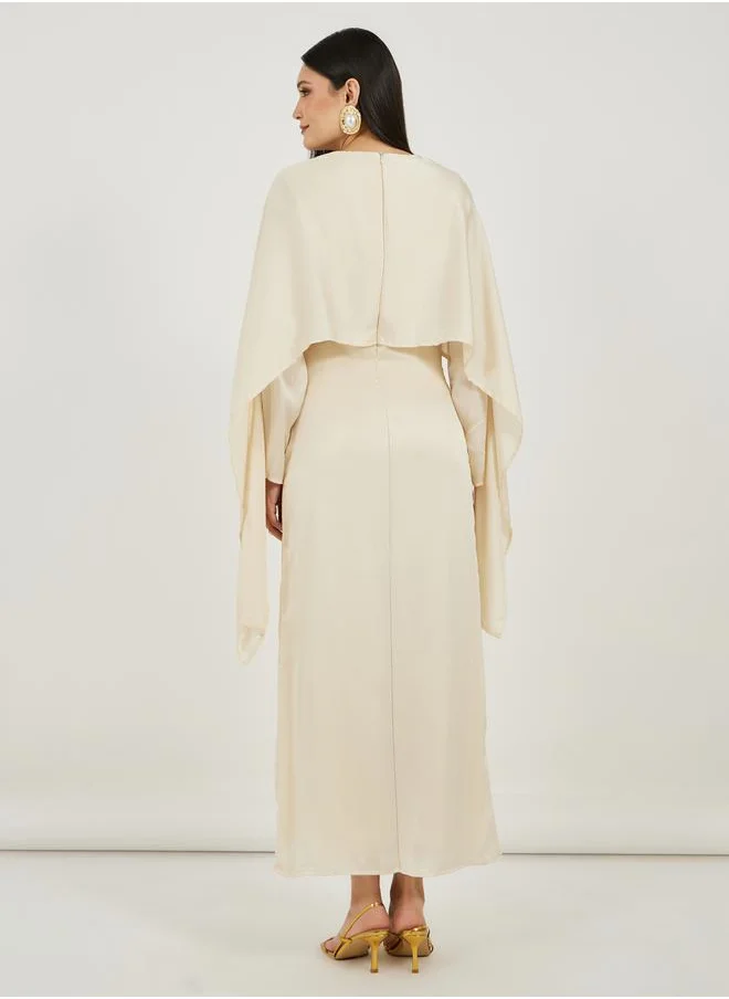 Styli Plain Cape Sleeve Style Shift Maxi Dress