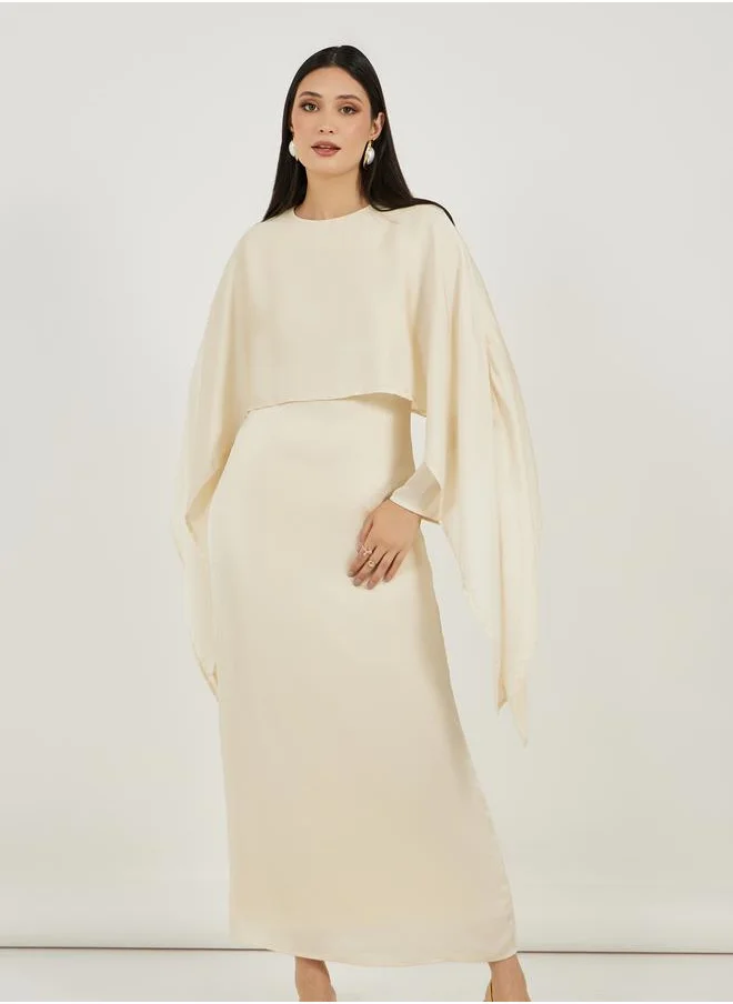 ستايلي Plain Cape Sleeve Style Shift Maxi Dress