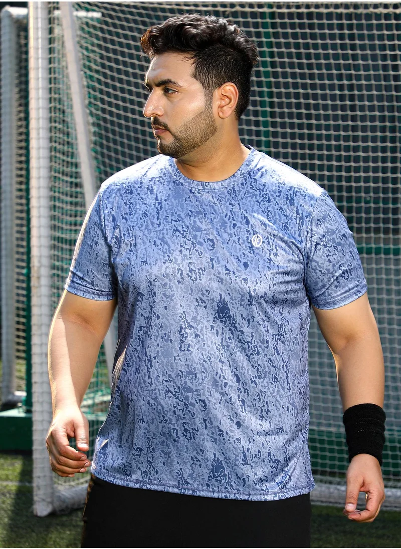 Instafab Plus Instafab Plus Men's Prussian Blue Abstract Print Activewear T-Shirt For Casual Wear | Crew Neck | Short Sleeves | Plus Size Jersey T-Shirt Crafted With Comfort Fit For Everyday Wear