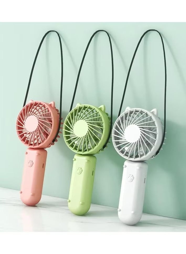 Portable USB Rechargeable Mini Fan, 3-Speed Foldable Handheld Desk Fan with Lanyard - Image 1