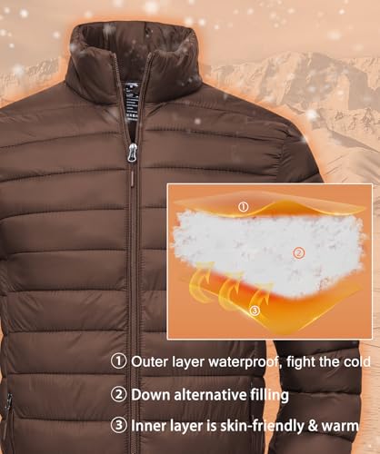 SPOSULEI Mens Puffer Down Jacket Quilted Winter Insulated Packable Jackets Coats Lightweight Water Repellent Outdoor Warm Ski Snow Jacket Outerwear Brown S - Image 4