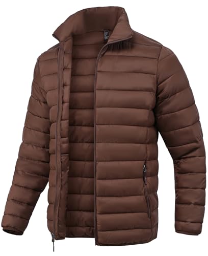 SPOSULEI Mens Puffer Down Jacket Quilted Winter Insulated Packable Jackets Coats Lightweight Water Repellent Outdoor Warm Ski Snow Jacket Outerwear Brown S - Image 1