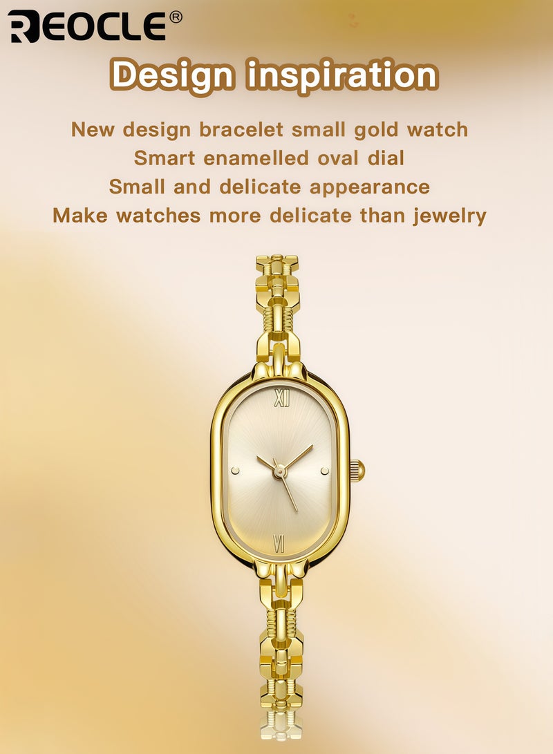 ريوكل ساعة معصم نسائية قديمة صغيرة مزودة بقرص تناظري بيضاوي صغير، ساعة يد أنيقة فاخرة مزينة بالألماس مع ميزة حركة الكوارتز للاستخدام اليومي - Image 3