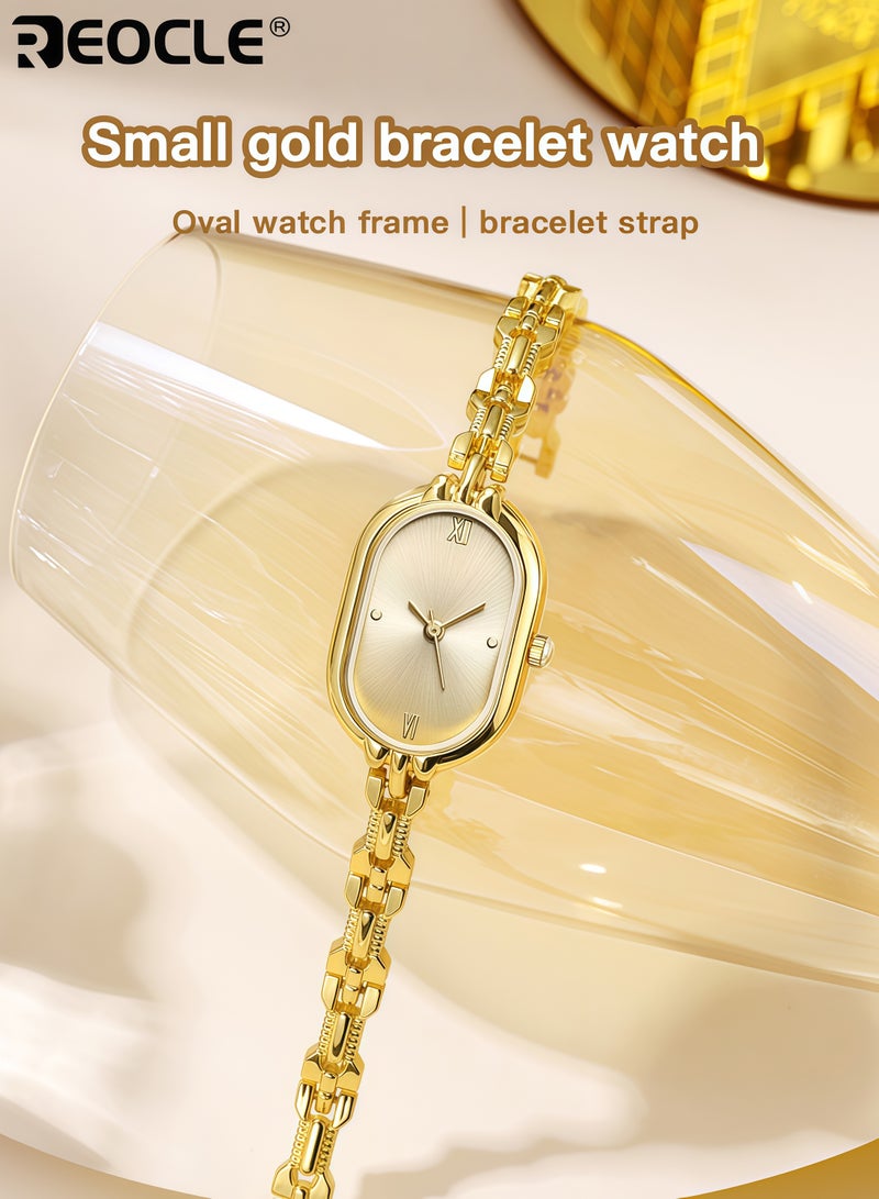 ريوكل ساعة معصم نسائية قديمة صغيرة مزودة بقرص تناظري بيضاوي صغير، ساعة يد أنيقة فاخرة مزينة بالألماس مع ميزة حركة الكوارتز للاستخدام اليومي - Image 2