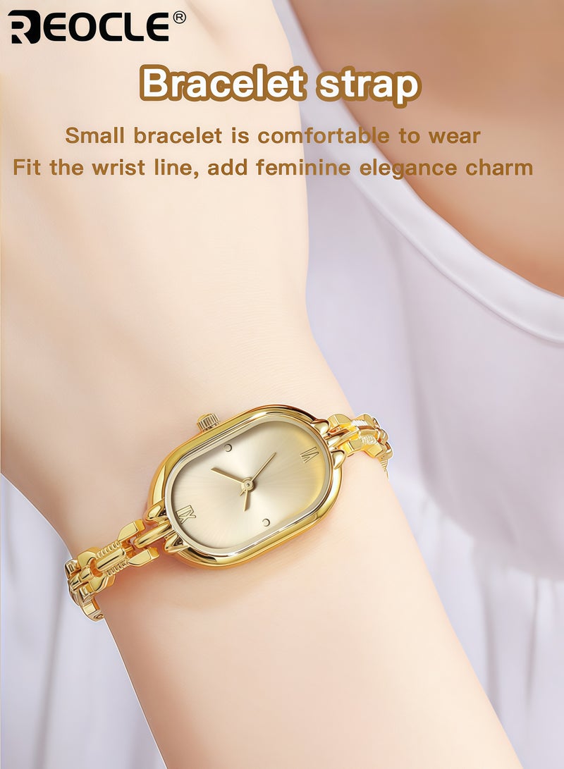 ريوكل ساعة معصم نسائية قديمة صغيرة مزودة بقرص تناظري بيضاوي صغير، ساعة يد أنيقة فاخرة مزينة بالألماس مع ميزة حركة الكوارتز للاستخدام اليومي - Image 4