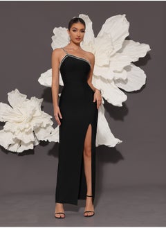 Meilun Women's Black Single Shoulder Diamond Studded Maxi Evening Gown  - Image 1
