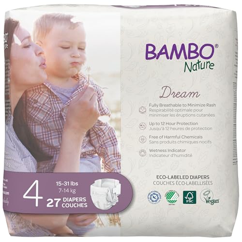BAMBO NATURE حفاضات بامبو ناتشر المضادة للحساسية للأطفال، حفاضات مستدامة مع علامة بيئية، حماية معززة من التسرب، خالية تمامًا من الكلور، صديقة للبشرة، وامتصاص فائق - الحجم 4 (27 قطعة) - Image 1