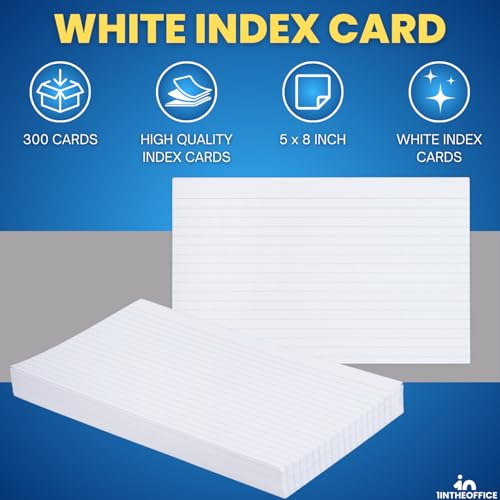 1InTheOffice Index Cards 5x8 Ruled, White Ruled Index Cards, 5" x 8" 100/Pack, 3 Pack - Image 2
