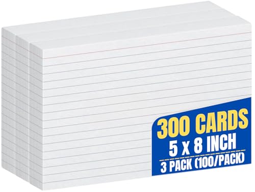 1InTheOffice Index Cards 5x8 Ruled, White Ruled Index Cards, 5" x 8" 100/Pack, 3 Pack - Image 1