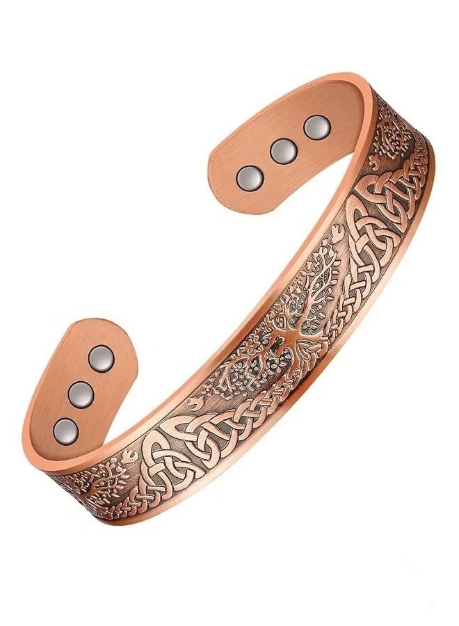 Pure copper magnetic bracelet for men and women, adjustable copper cuff bracelet, solid copper magnetic bracelet, magnetic bracelet jewelry with tree of life pattern. - Image 1
