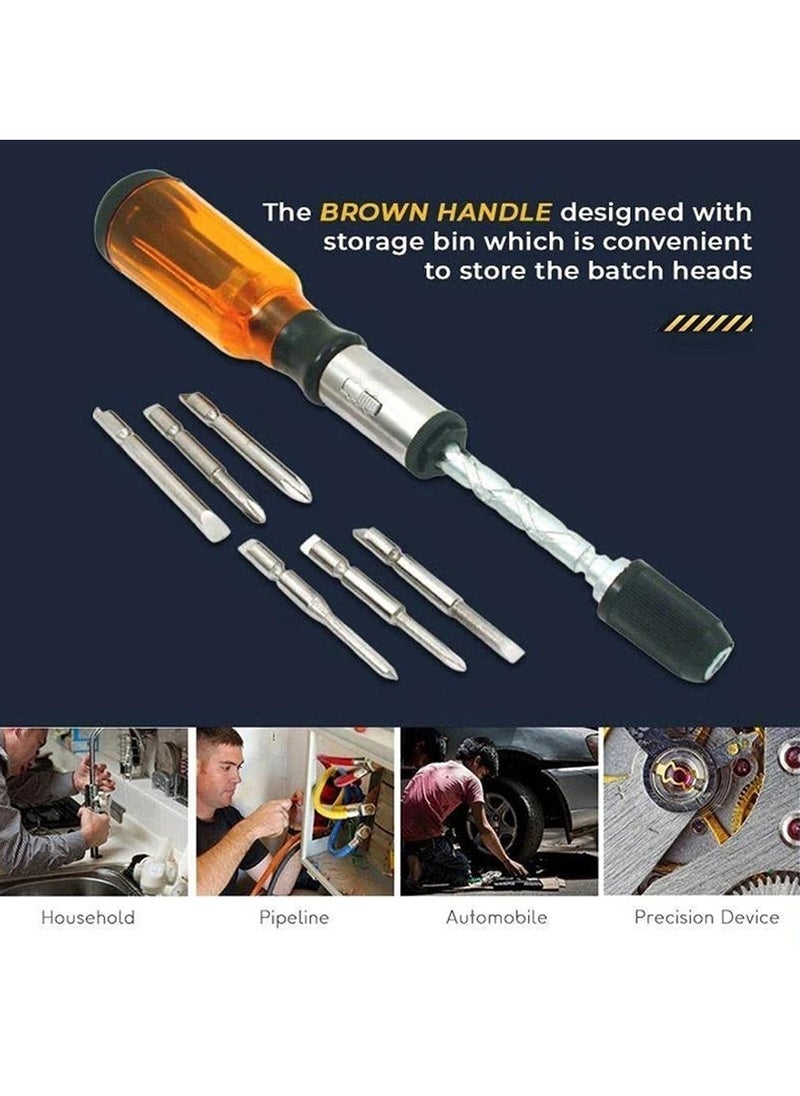 KASTWAVE - Push-Pull Ratchet Screwdriver, Semi-automatic Adjustment Spiral Ratchet Screwdriver with 5 Replaceable Heads - Easy Disassembly and Assembly in Life Use - Image 1