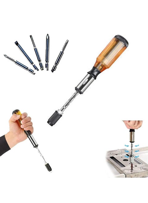 Push-Pull Ratchet Screwdriver, Semi-automatic Adjustment Spiral Ratchet Screwdriver with 5 Replaceable Heads - Easy Disassembly and Assembly in Life Use