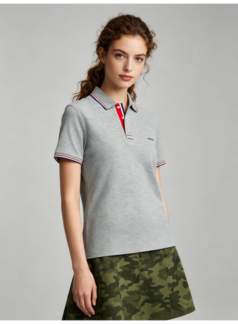 GEOX Unisex Short Sleeve Collar Polo Shirt, Contrast Striped Cuff & Collar, Casual Daily Wear, Grey - Image 5