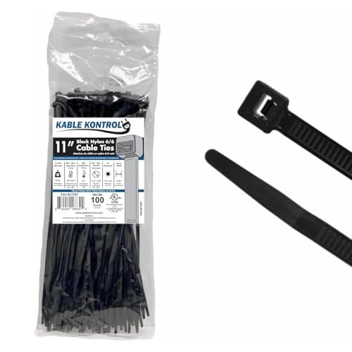 Kable Kontrol Cable Zip Ties 100 Pcs 11 Inch Black, 50 Lbs Tensile Strength, Self-locking UV Resistant Plastic Nylon Wire Ties, for Indoor or Outdoor Use - Image 1