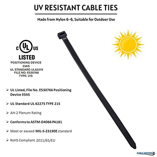 Kable Kontrol Cable Zip Ties 100 Pcs 11 Inch Black, 50 Lbs Tensile Strength, Self-locking UV Resistant Plastic Nylon Wire Ties, for Indoor or Outdoor Use - Image 3
