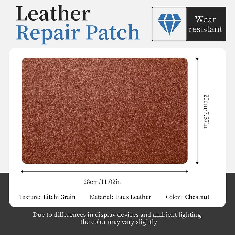 Fadoub Leather Repair Patch Tape Self-Adhesive, 8x11In Heavy Duty Vinyl Patch, Leather Repair Kit for Furniture, Sofa, Couch, Office Chair, Car Seat, Car Interior((Chestnut Brown) - Image 2