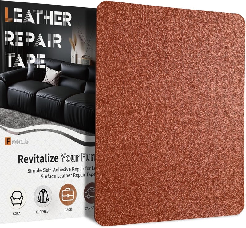 Fadoub Leather Repair Patch Tape Self-Adhesive, 8x11In Heavy Duty Vinyl Patch, Leather Repair Kit for Furniture, Sofa, Couch, Office Chair, Car Seat, Car Interior((Chestnut Brown) - Image 1