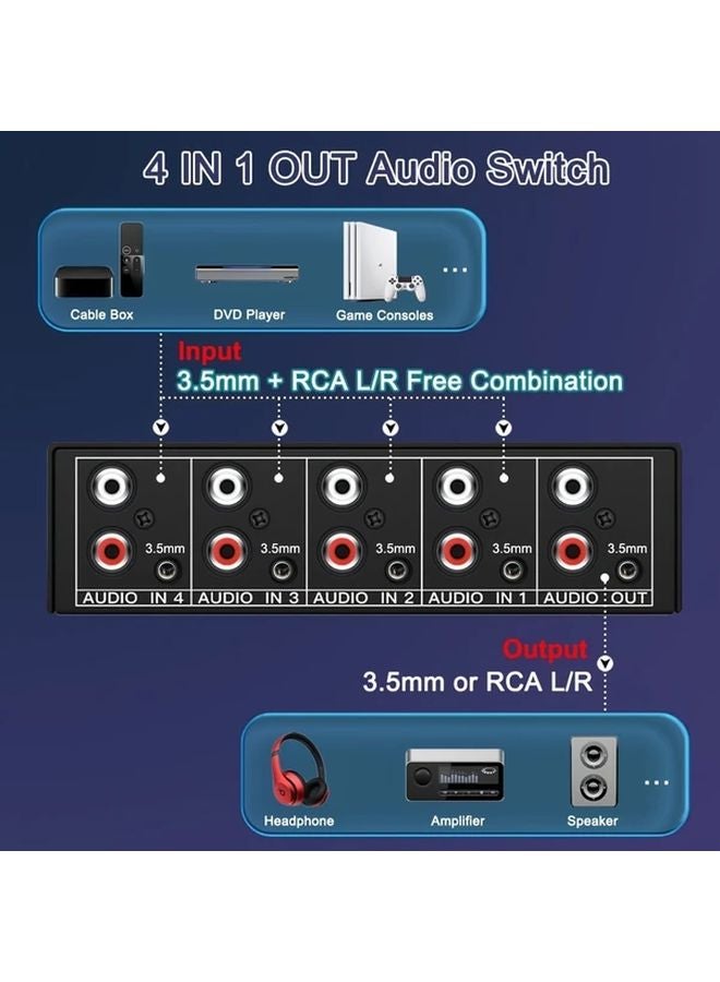 Upgraded 4 In 1 Audio Switcher Dual RCA Inputs 3.5mm Outputs Metal Switch Box - Image 5