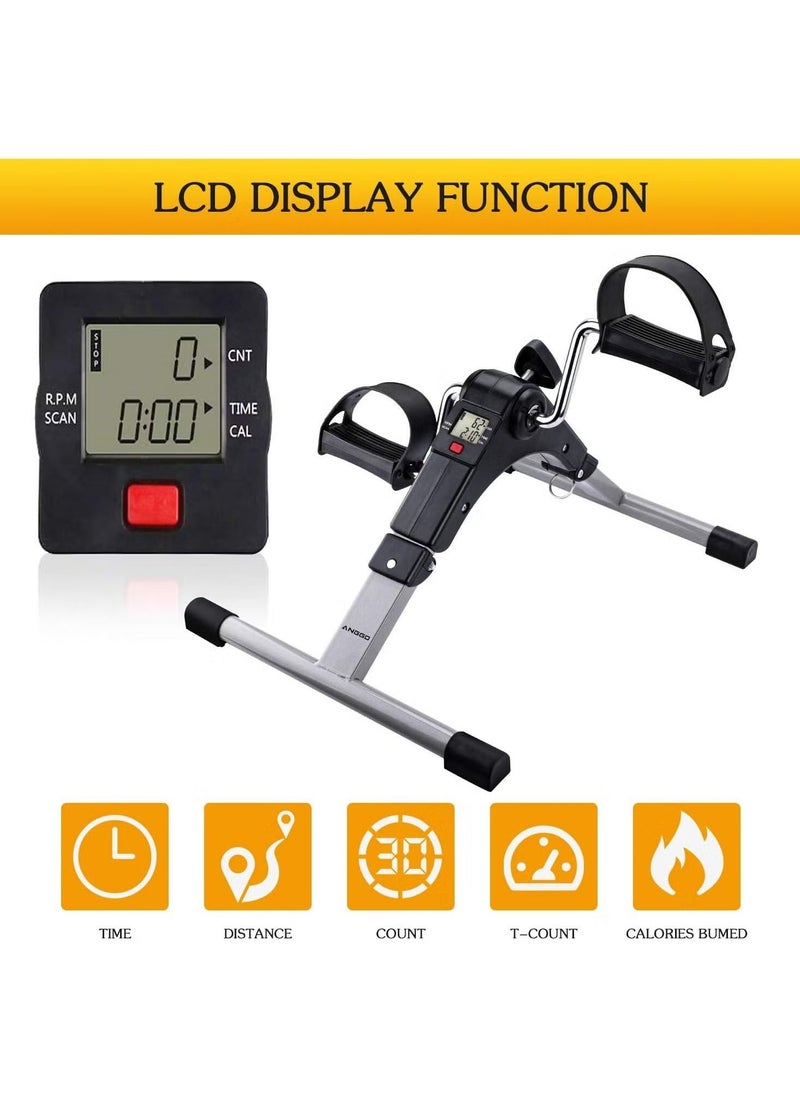 TIGER دراجة ثابتة قابلة للطي صغيرة مع شاشة LCD، مقاومة قابلة للتعديل، آلة تمارين الساق والذراع للتمارين المنزلية، تصميم مدمج، وسادة غير قابلة للانزلاق، مثالية لتمارين الكارديو واللياقة البدنية منخفضة التأثير - Image 5