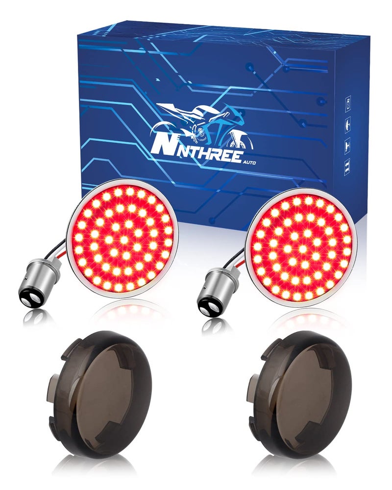 NTHREEAUTO 1157 Turn Signals with Smoked Lens Cover Full LED Light Up 2 Inch Bullet Rear Brake Running Light Compatible with Harley Softail Dyna Sportster Fatboy Street Glide Road King