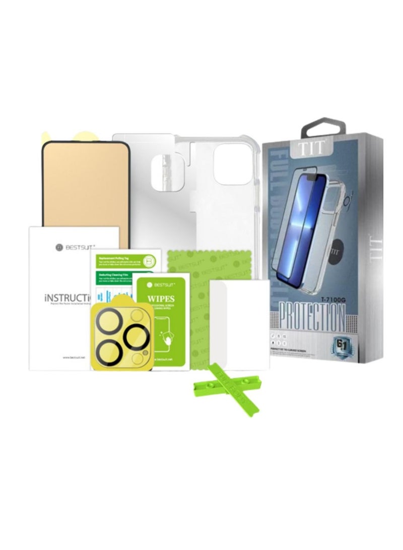 TIT Iphone 14 case transparent phone case Max screen protector tempered glass camera lens protector magnetic ring Shock proof Anti-Scratch ALL in One (Iphone 14) - Image 1