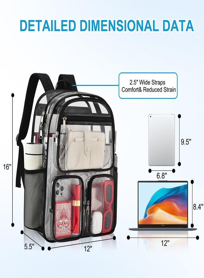 Busiuw Clear Backpack for School, Large Heavy Duty PVC Bookbag for Boys and Girls Women See Through Transparent Backpack (Black) - Image 2