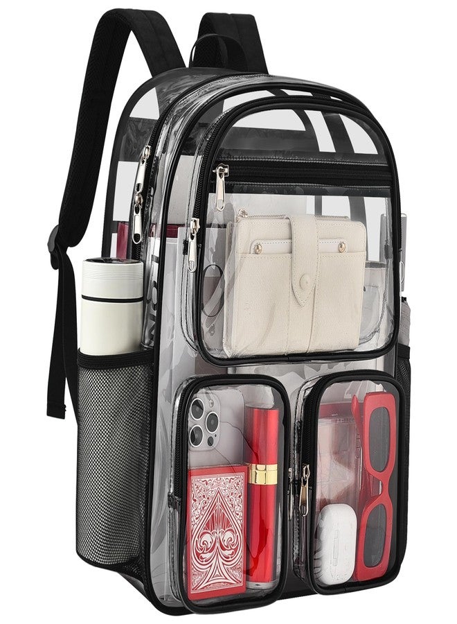 Busiuw Clear Backpack for School, Large Heavy Duty PVC Bookbag for Boys and Girls Women See Through Transparent Backpack (Black) - Image 1