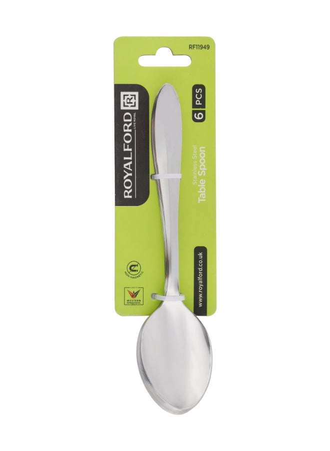 Royalford 6pcs Table Spoon RF11949 19cm, Stylish, Light-Weight and 100% Food-Grade/ Stainless Steel  Dishwasher-Safe Assorted Design Sets Multicolor - Image 1